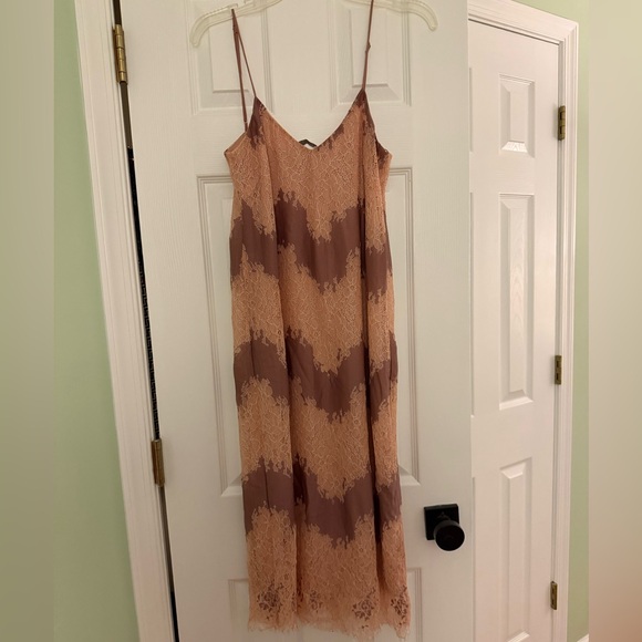 Zara Strapless Lace Dress in Peach and Brown - Picture 1 of 4